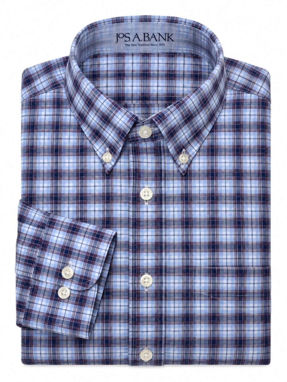 NWT Jos A Bank Traveler Plaid Dress Shirt Men’s M Traditional Fit